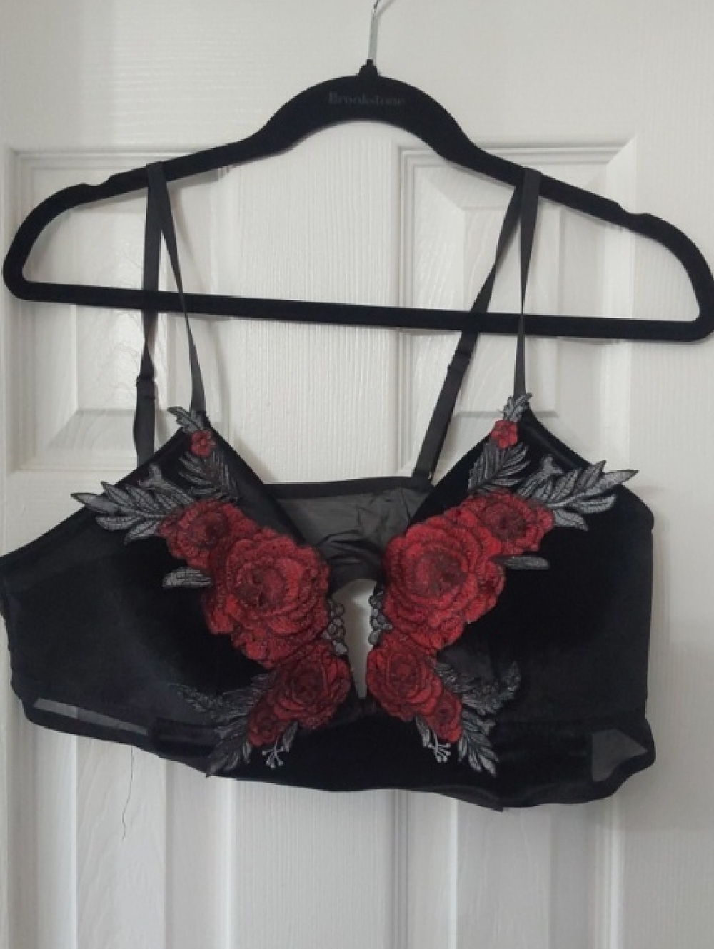 Killstat Black Bralette with Red Floral Embroidery - Women Intimates